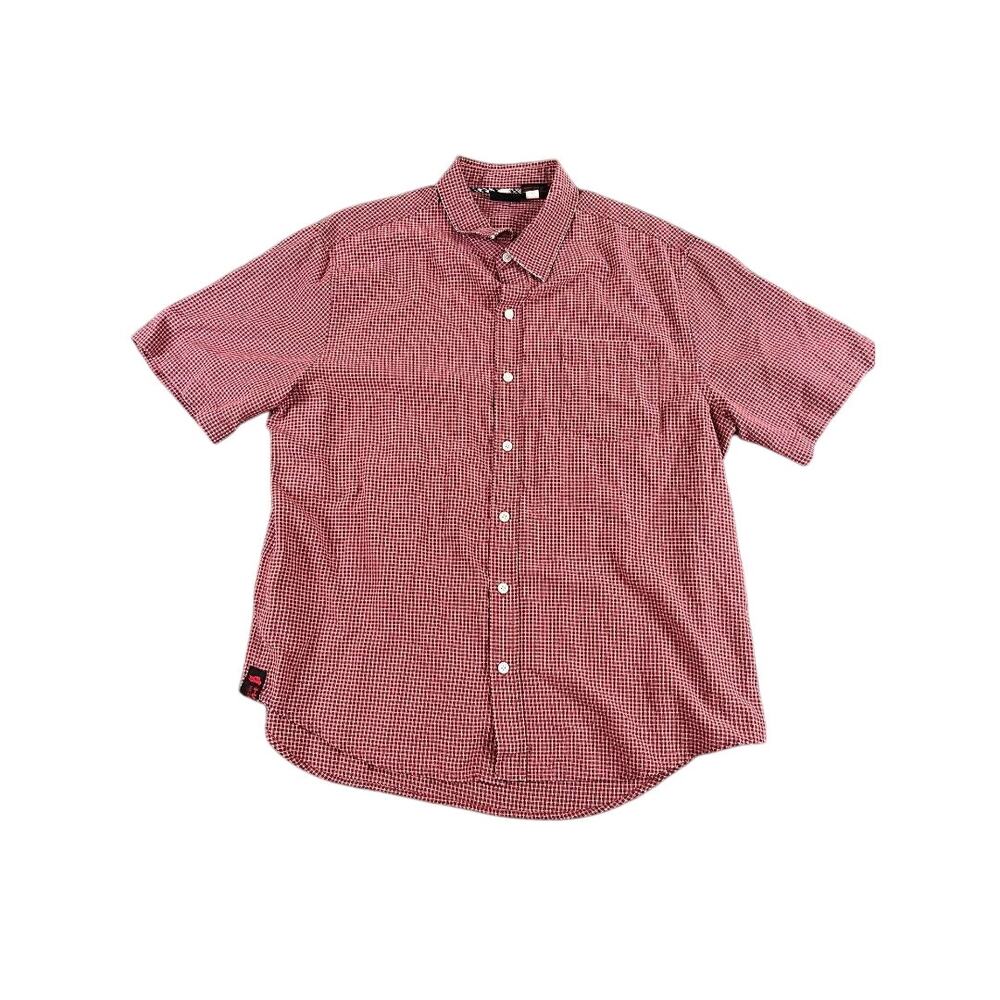 Tony Hawk Men's L Red White Gingham Check Button Front Short Sleeve Shirt Skate